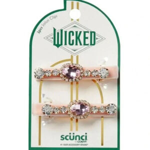 Wicked Velvet Salon Clips With Stones Glinda Pink by Scunci NWT set of 2